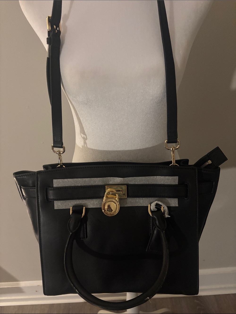 Michael Kors Black Leather Satchel with Gold Hardware